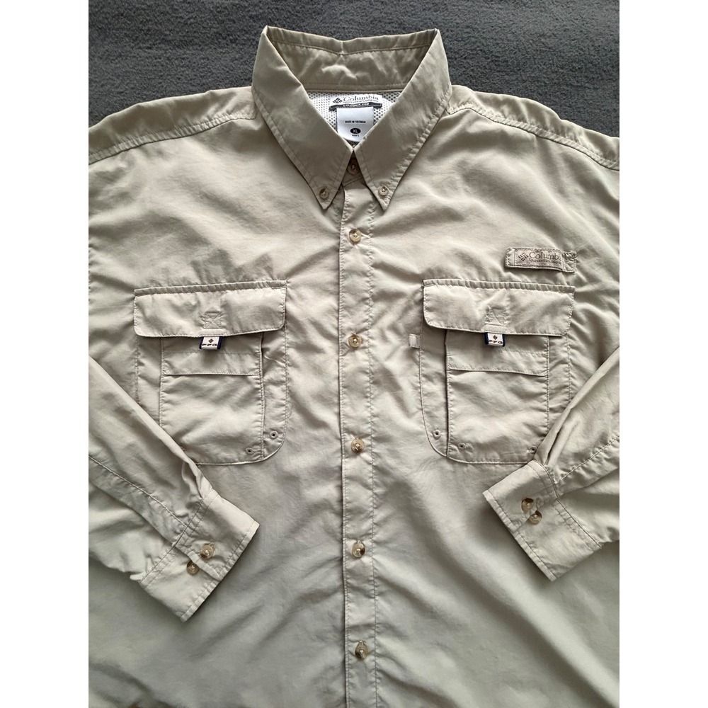 Columbia PFG Bahama II Long Sleeve Fishing Shirt Tan Sz XL- EUC- FM7048